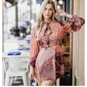 Divine Heritage Orchid Paisley Neck Tie Mini Dress SMALL Patchwork Boho Bin 4